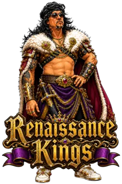 Barbarian J Renaissance Kings sticker with a purple banner