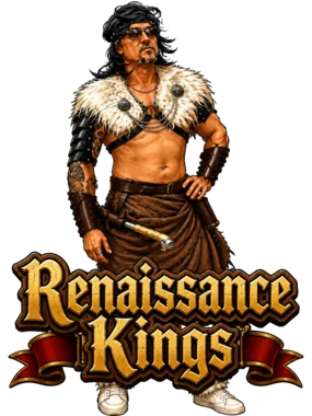 Barbarian J Renaissance Kings sticker with a red banner