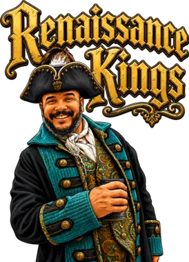 Pirate Vic Renaissance Kings sticker wearing a teal coat